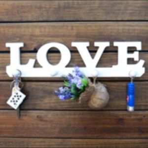 Meigar White Love Coat Hat Key Holder 4 Hooks